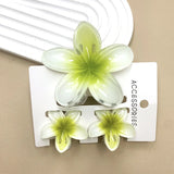 DAIIIBABYYY  -  3Pcs Sweet Colorful Plumeria Flower Shark Clip Hair Claw Bohemian Ponytail Clip Plastic Hairpin Barrette Summer Hair Accessories