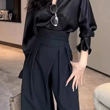 Daiiibabyyy  Elegant Wide Leg Pants High Waist Draped Wide Leg Pants Casual Loose Suit Wide Leg Pants Korean Floor Length Trousers