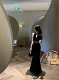 Daiiibabyyy  French Elegant Heavy Work Handmade Rhinestone Dress Women Velvet Sexy Slim Long Dress Evening Gown Fashion High Waist V-Neck