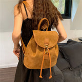 Daiiibabyyy Burminsa Vintage Suede Backpack For Women Trend Designer Anti-theft Travel Bagpack Teenage Girls School Bags Brown Black
