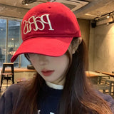 Daiiibabyyy  Red Baseball Cap Etter Embroidery New Women's Spring Baseball Cap Enlarged Deepened Cap Sweet Cool Style Korean Version Cute Hat