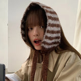 DAIIIBABYYY  -  Ins Personality Contrasting Stripes Knitted Straps Earmuffs for Women Autumn and Winter Travel Versatile Warm Casual Hairdband