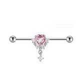 DAIIIBABYYY  -  1PC Industrial Piercing Barbells Jewelry Stainless Steel CZ Heart Ball Pearl Cartilage Helix Earring Body Piercing for Women Men