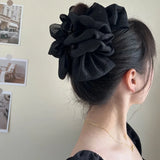 Daiiibabyyy Sweet Mesh Tulle Big Bow Hair Claw Clips for Women Girls White Black Bowknot Hair Clamp Ponytail Hairpin Headdress Accessories