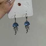 Daiiibabyyy  Vintage Blue Jellyfish Ocean Pendant Earrings