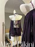 Daiiibabyyy  Elegant Purple Bikini with Cover up Sexy White Enhancing High End Beach Resort Swimwear for Women Thermal Spring Vacation