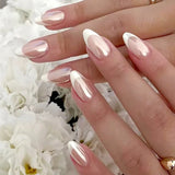 Daiiibabyyy  24pcs White French Fake Nails Art Simple Round Almond Full Cover False Nails Sets Flower Nude Short Oval Press on Nails Finished
