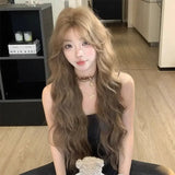 DAIIIBABYYY  -  Bear Soft Candy Women's Middle Parting Lazy Feel Long Curly Hair Wig Linen Brown Full Head Cover Asian Fiber Mechanism Hair