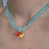 Daiiibabyyy  Cute Goth Resin Acrylic Goldfish Pendant Handmade Beads Necklace For Women Boho Aesthetic Charm Y2K EMO Accessories Jewelry