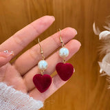 DAIIIBABYYY  -  New Romantic Winter Red Velvet Flocking Bow-knot Earrings Korean Fashion White Furry Ball Multi-style Dangle Earring Jewelry