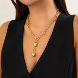 DAIIIBABYYY  -  Punk Heart Shaped Pendant Necklace Women's Fashion O-shaped Chain Buckle Necklace Sexy Chest Chain Body Jewelry Gift