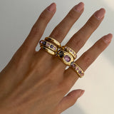 Daiiibabyyy  6Pcs/set Inlaid Purple Zircon Adjustable Opening Ring Set Women Smooth Gold Color Ring for Female Daily Y2K Jewelry Gifts