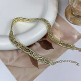 Daiiibabyyy  Vintage Metal Cross Ribbed Clavicle Chain Sparkling Rhinestone Choker for Women Party Bondi Fashion Necklace Jewelry