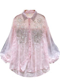 Daiiibabyyy   Embroidered Beaded Lantern Sve irt Women's Summer Thin Loose Outerwear Long Sve Top Korean Sle Commute