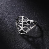 DAIIIBABYYY  -  Lucifer Sigil stainless steel ring for men and women, fashionable retro Satan Leviathan cross amulet jewelry gift