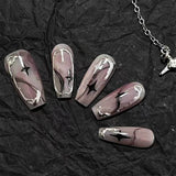 Daiiibabyyy 10Pcs Detachable Pink Acrylic Press On Nails Long Coffin y2k Star Pattern Ballet False Nail American Style Full Cover Fake nails