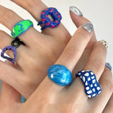 Daiiibabyyy  New Trend Geometric Wave Point Doughnut Rings Women's Hip Hop Fashion Jewelry Handmade Epoxy Resin Accessories