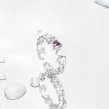 Daiiibabyyy Fashion Shiny Purple Rhinestone Opening Couple Rings Women Men Vintage Crystal Star Adjustable Ring Lover Y2K Jewelry