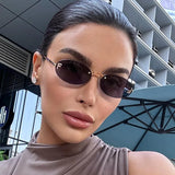 DAIIIBABYYY  -  Punk Y2K Sunglasses Female Outdoor Shades Rimless Driving Eyewear Glasses Retro Letter Oval Sun Glasses Oculos De Sol