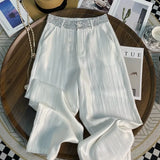 DAIIIBABYYY  -  New Sequins Decor Satin White Pants For Women Summer Thin Design Heavy Industry Shining High Waist Slimming Wide Leg Pants