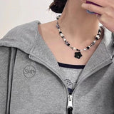 Daiiibabyyy Boho Kpop black Star Pendant Choker Necklace Women Goth Beads Chain Y2K Jewelry Accessorie New