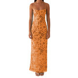 Daiiibabyyy  Women Summer Glitter Sequin Beaded Flower Cami Dress Slim High Split Spaghetti Strap Open Back Long Dresses for Party Club