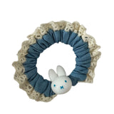 Daiiibabyyy  1PC Blue & Navy Rabbit - Decorated Scrunchies, Lace - Edged Hair Bands, Lovely Hair Accessories for Women