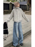 Daiiibabyyy  Women Baggy Wide Leg Jeans Light Blue Wash Casual Denim Trousers