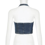 DAIIIBABYYY  -  Vintage y2k Denim Tank Top Stitching Butterfly-shaped Sleeveless Backless Halter Cropped Tops Women Harajuku 2000s Vest