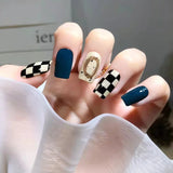 Daiiibabyyy New 24Pcs/Set Leopard Lattice Pattern Design False Nail French  Full Cover Fake Nails with Glue Manicure Nail Art Tools