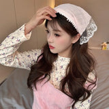 Daiiibabyyy  Spring Summer Floral Hair Scarf Elegant Headwrap Women French Country Style Lace Mesh Triangle Scarf Bohemian Hair Accessories