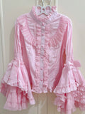Daiiibabyyy  Long Sleeve Lolita Sweet Kawaii Cosplay Holiday Party Blouse Pink Black White Stand Collar Solid Shirt Lace JK SK Ruffle Tops