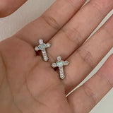 Daiiibabyyy  Gothic Punk Rhinestones Cross Stud Earrings for Women Men Personality Hip-Hop Heart Crystal Earrings Statement Jewelry Gifts
