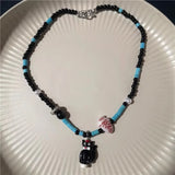 DAIIIBABYYY  -  Y2k Cute Black Cat Fish Pendant Beaded Necklace For Women Sweet Cool Clavicle Chain Girl Choker Jewelry Accessories Party Gift