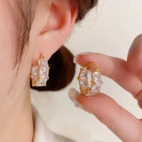 Daiiibabyyy  Plated Cubic Zirconia Drop Hoop Earrings for Women Luxurious Fashion Huggies Party Jewelry Gifts