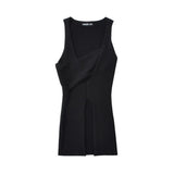 Daiiibabyyy  Stylish Cross-over Irregular Neckline Sleeveless Knitted Vest For Women Niche Sexy Slit Slim-fit Top CasualPure Desire 0FY1