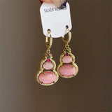 DAIIIBABYYY  -  New Chinese Traditional Pink Jade Gourd Shape Drop Earrings Women Ear Buckle Style Rhinestone Earring Wedding Jewelry