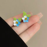 Daiiibabyyy  Forget-me-not Blue White Gradient Flower Stud Earrings Sweet Temperament Earring Jewelry For Lady and Girls Holiday Gifts