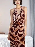 Daiiibabyyy  New Leopard Print Halter Maxi Dress Women 2026 Vestidos De Mujer Temperament Backless Sexy Robe Sleeveless Bodycon Party Dresses