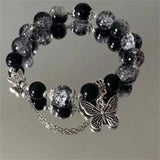 DAIIIBABYYY  -  Fashion Korean Sweet Crystal Beads Bracelet for Women Exquisite Feather Butterfly Tassel Charm Bracelet Girls Party Jewelry Gift