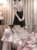 Daiiibabyyy  Casual Sweet Japanese Vintage Off Shoulder Dress Women Polka Dot Lace Trim Bow Pearl Detail Slim Fit Long Dress Elegant Outfit