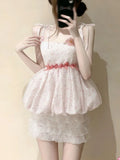 Daiiibabyyy  Y2k Sweet Japanese Vintage Lolita 2 Piece Sets Women Lovely Ruffle Tops + High Waist Skirts Kawaii Casual Cute Outfits New
