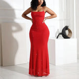 DAIIIBABYYY  -  Summer New Spaghetti Strap Dresses Solid Diamond Sheath Mermaid Floor Length Basic Style Sexy Ladies Evening Night Club Hot