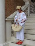 Daiiibabyyy  New Natural Wheat Straw Hand Woven Berets Women Bohemian Sun Hat Circle Concave Top Straw Hat Beach Beret Sun Pillbox Hat
