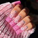 Daiiibabyyy  24Pcs Long Square Head Press on Nails Pink Leopard Print French Design False Nails 3D Bow Detachable Full Cover Fake Nails Tips