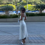 Daiiibabyyy  Elegant White Halter A-line Dress Women Minimalist Pleat Splice Square Neck Backless Lace Up Vestido Summer Date Party Gown