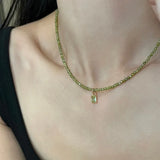 Daiiibabyyy  Fashion Real Gold Plated Copper Rectangle CZ Cubic Zircon Green Color Crystal Glass Pendant Choker Necklaces For Women