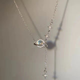 Daiiibabyyy  Fashion Gradient Crystal Planet Necklace Star River Zircon Women Girl Exquisite Shiny Cross Star Clavicle Chain Party Jewelry