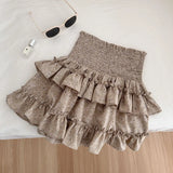 DAIIIBABYYY  -  Floral Skirt New Elastic Spring and Summer Cake Group High Waist Slimming Belly Black Short Skirt