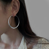 Daiiibabyyy  New Trendy Silver Color Big Circle Hoop Earrings for Women Exaggerated Metal Geometric Smooth Round Earrings Jewelry Gift